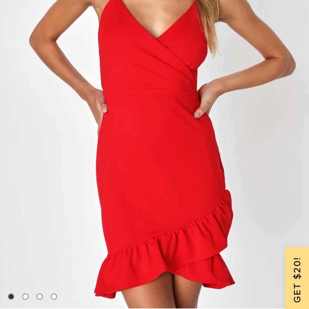 Lulu’s Sealed With a Kiss Red Ruffled Bodycon Dress